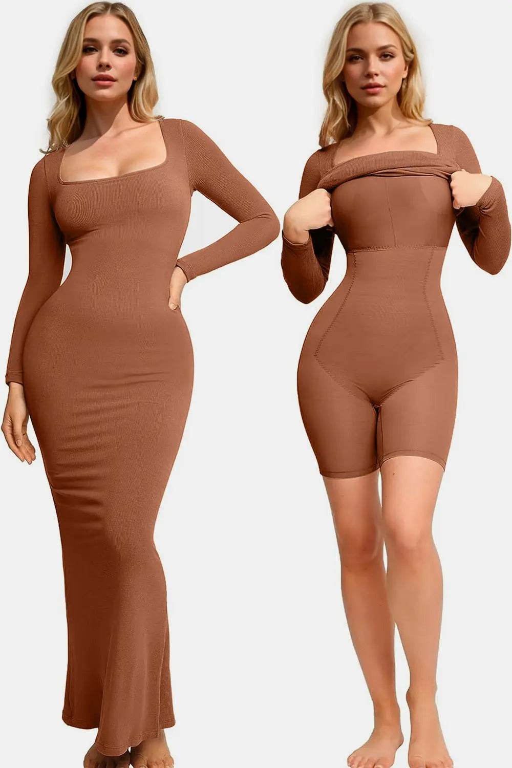 Basic Bae Built-In Shapewear Square Neck Long Sleeve Maxi Dress - Velveta Studio