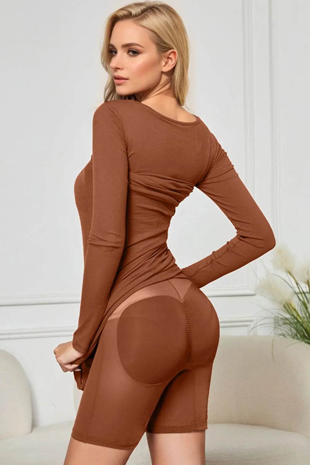 Basic Bae Built-In Shapewear Square Neck Long Sleeve Maxi Dress - Velveta Studio