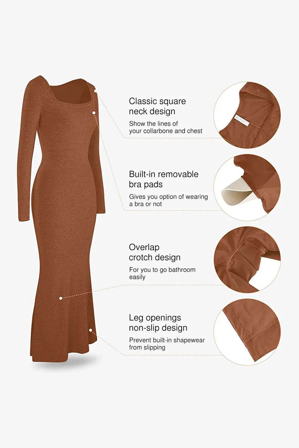 Basic Bae Built-In Shapewear Square Neck Long Sleeve Maxi Dress - Velveta Studio