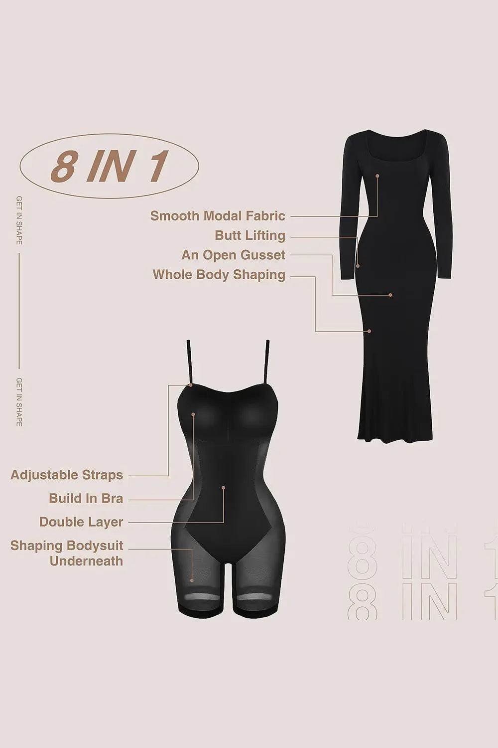 Basic Bae Built-In Shapewear Square Neck Long Sleeve Maxi Dress - Velveta Studio