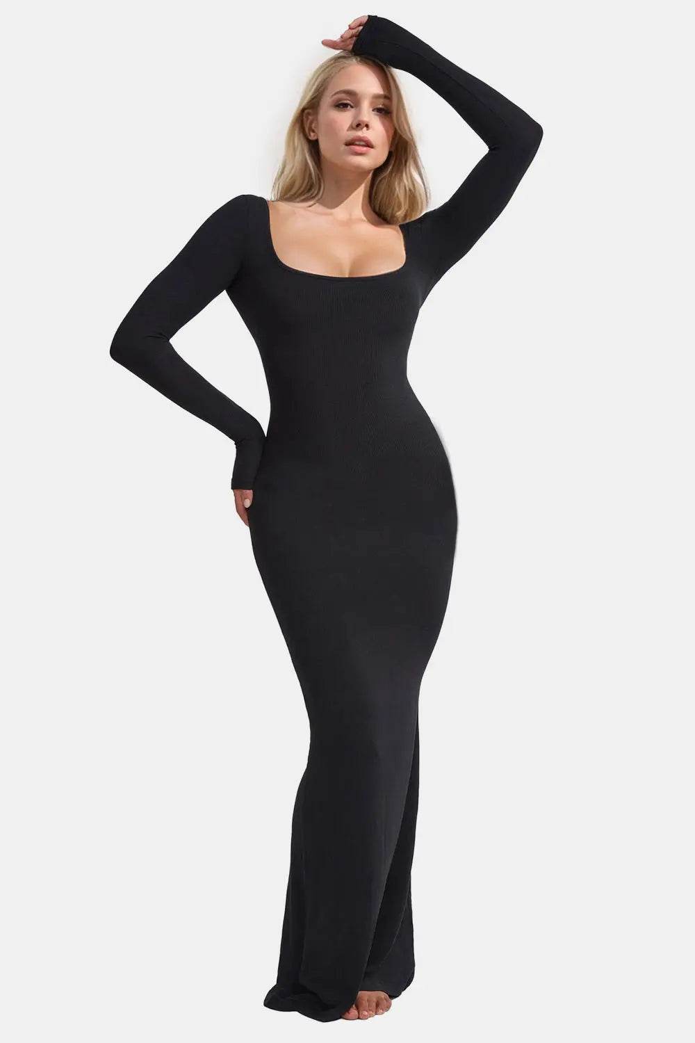Basic Bae Built-In Shapewear Square Neck Long Sleeve Maxi Dress - Velveta Studio
