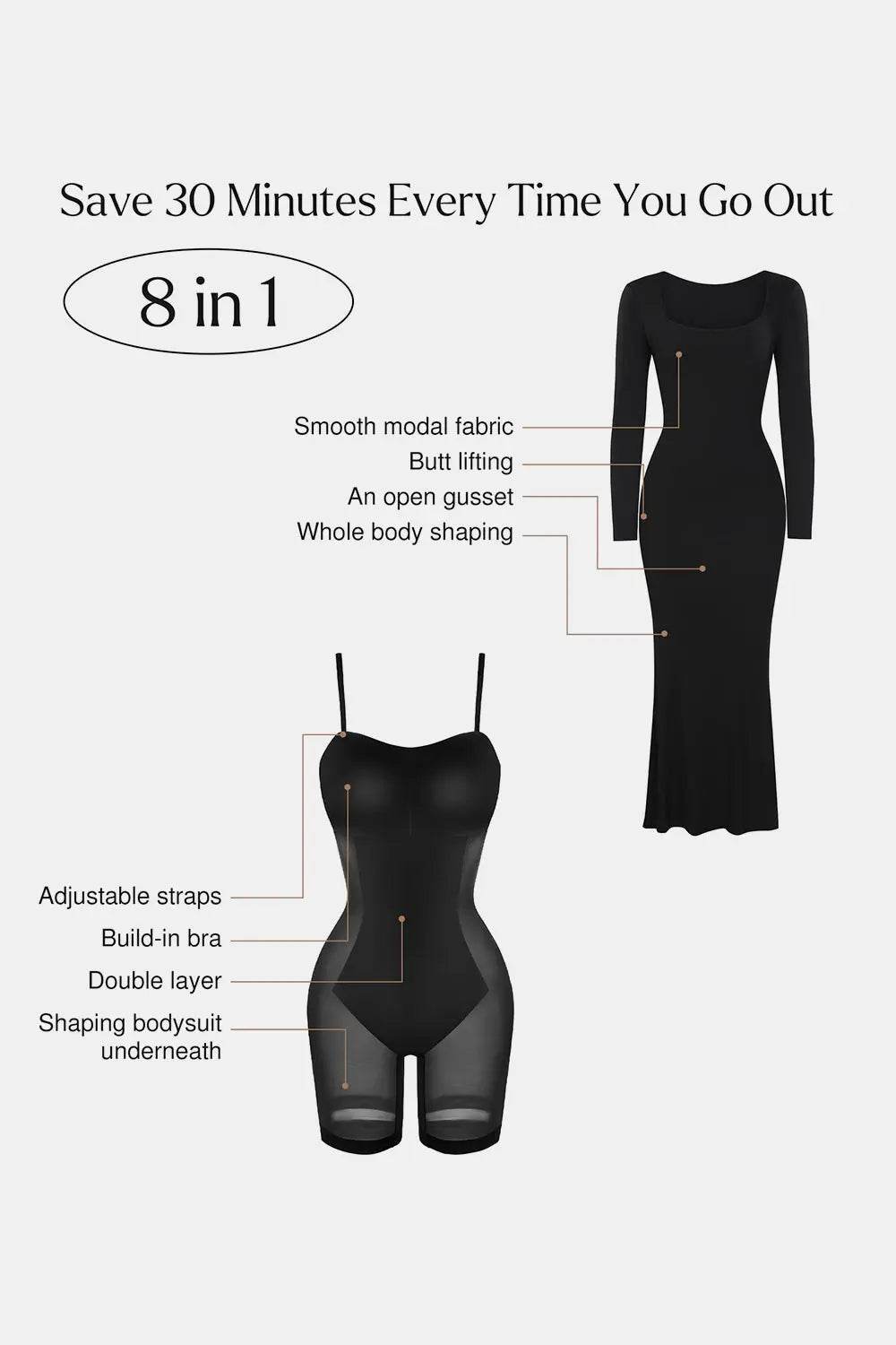 Basic Bae Built-In Shapewear Square Neck Long Sleeve Maxi Dress - Velveta Studio