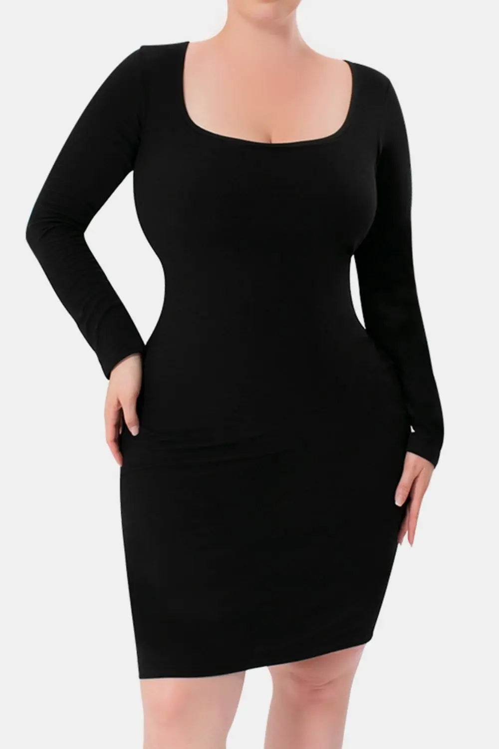 Basic Bae Full Size Built-In Shapewear Square Neck Long Sleeve Dress - Velveta Studio