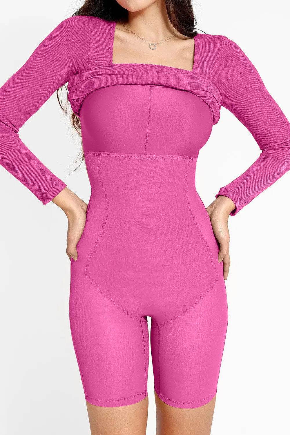 Basic Bae Full Size Built-In Shapewear Square Neck Long Sleeve Dress - Velveta Studio