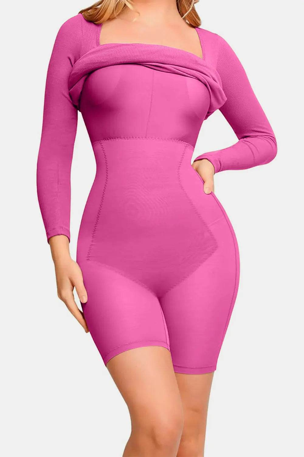 Basic Bae Full Size Built-In Shapewear Square Neck Long Sleeve Dress - Velveta Studio