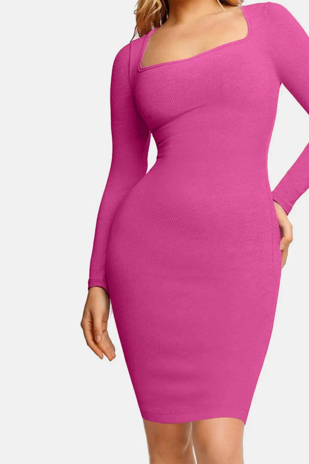 Basic Bae Full Size Built-In Shapewear Square Neck Long Sleeve Dress - Velveta Studio