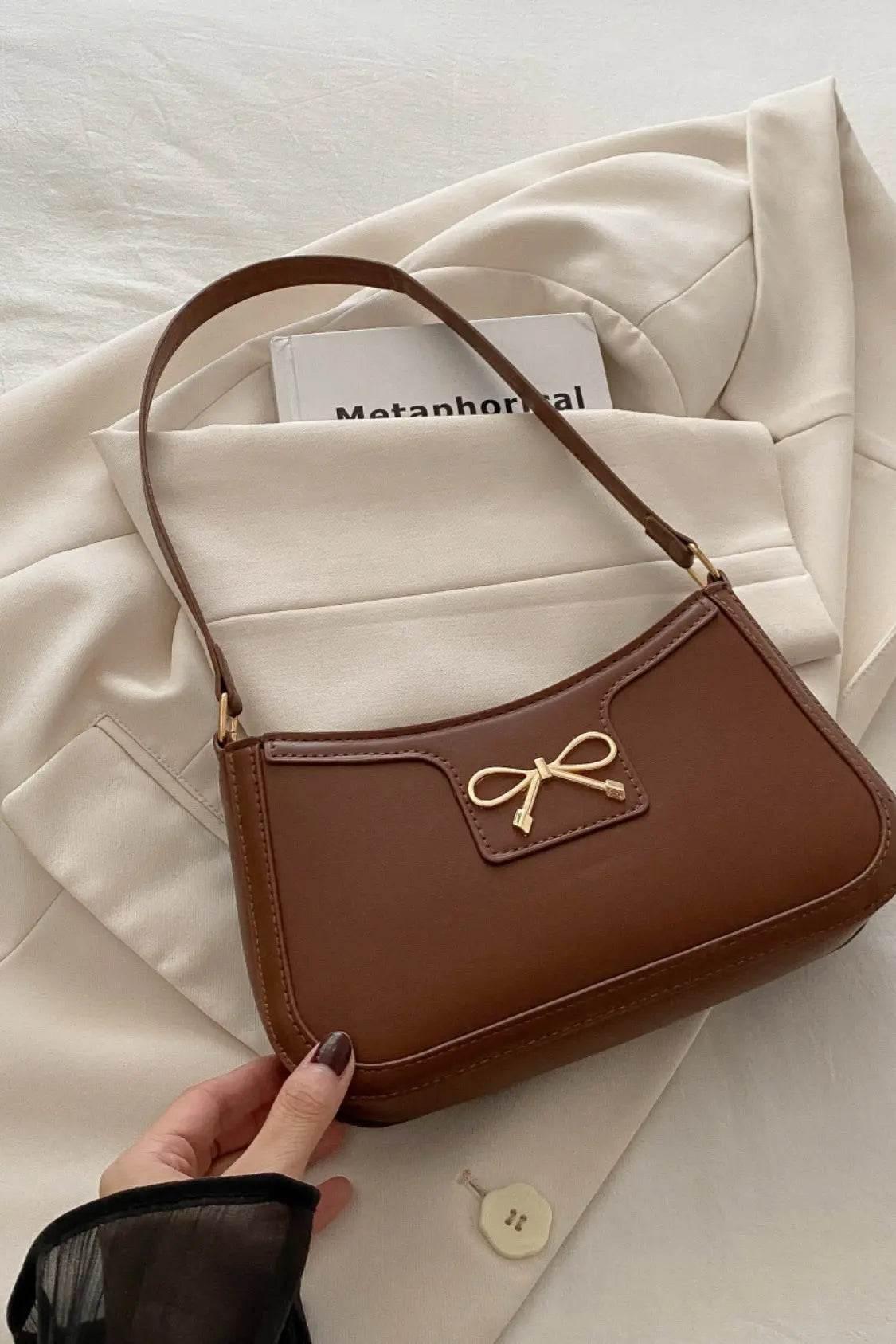 Bow Trim PU Leather Shoulder Bag - Velveta Studio