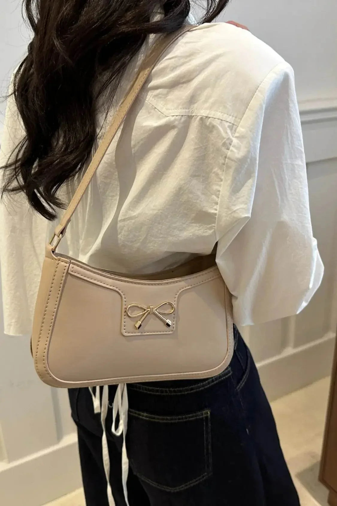Bow Trim PU Leather Shoulder Bag - Velveta Studio