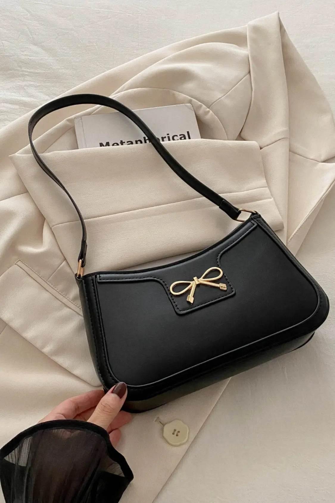 Bow Trim PU Leather Shoulder Bag - Velveta Studio