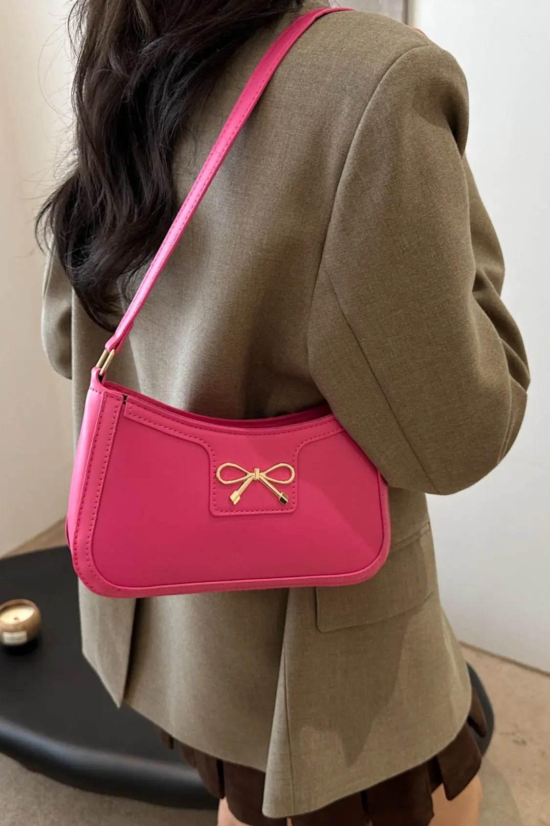 Bow Trim PU Leather Shoulder Bag - Velveta Studio