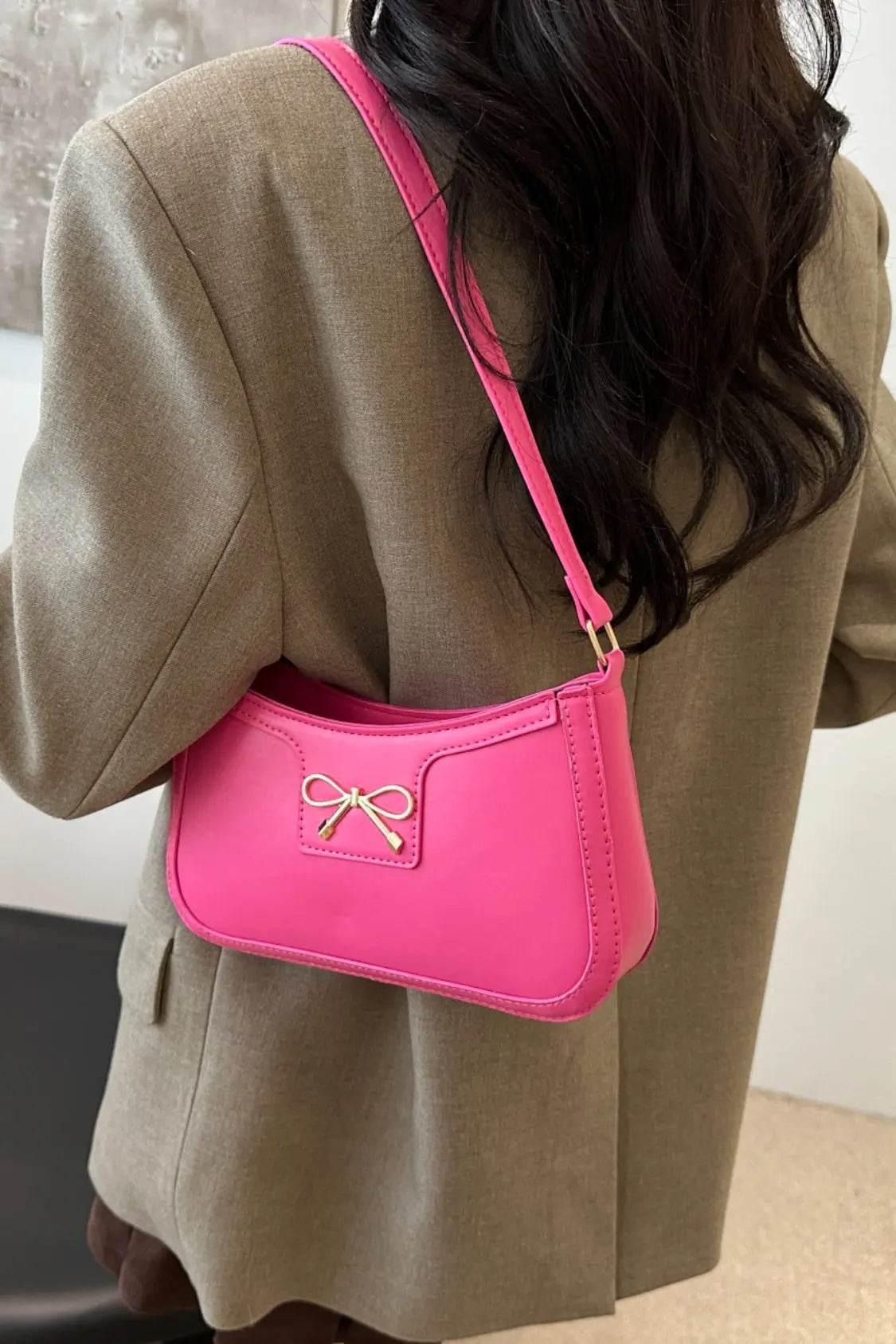Bow Trim PU Leather Shoulder Bag - Velveta Studio