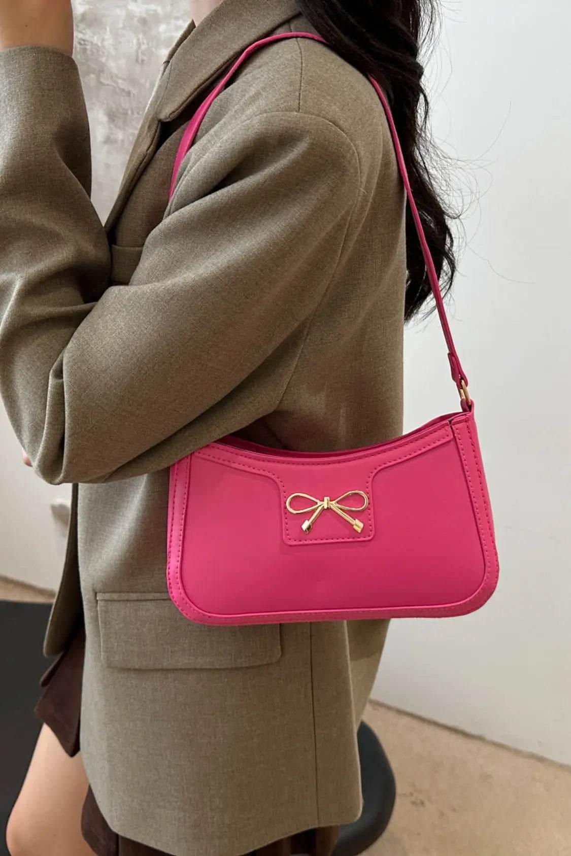 Bow Trim PU Leather Shoulder Bag - Velveta Studio