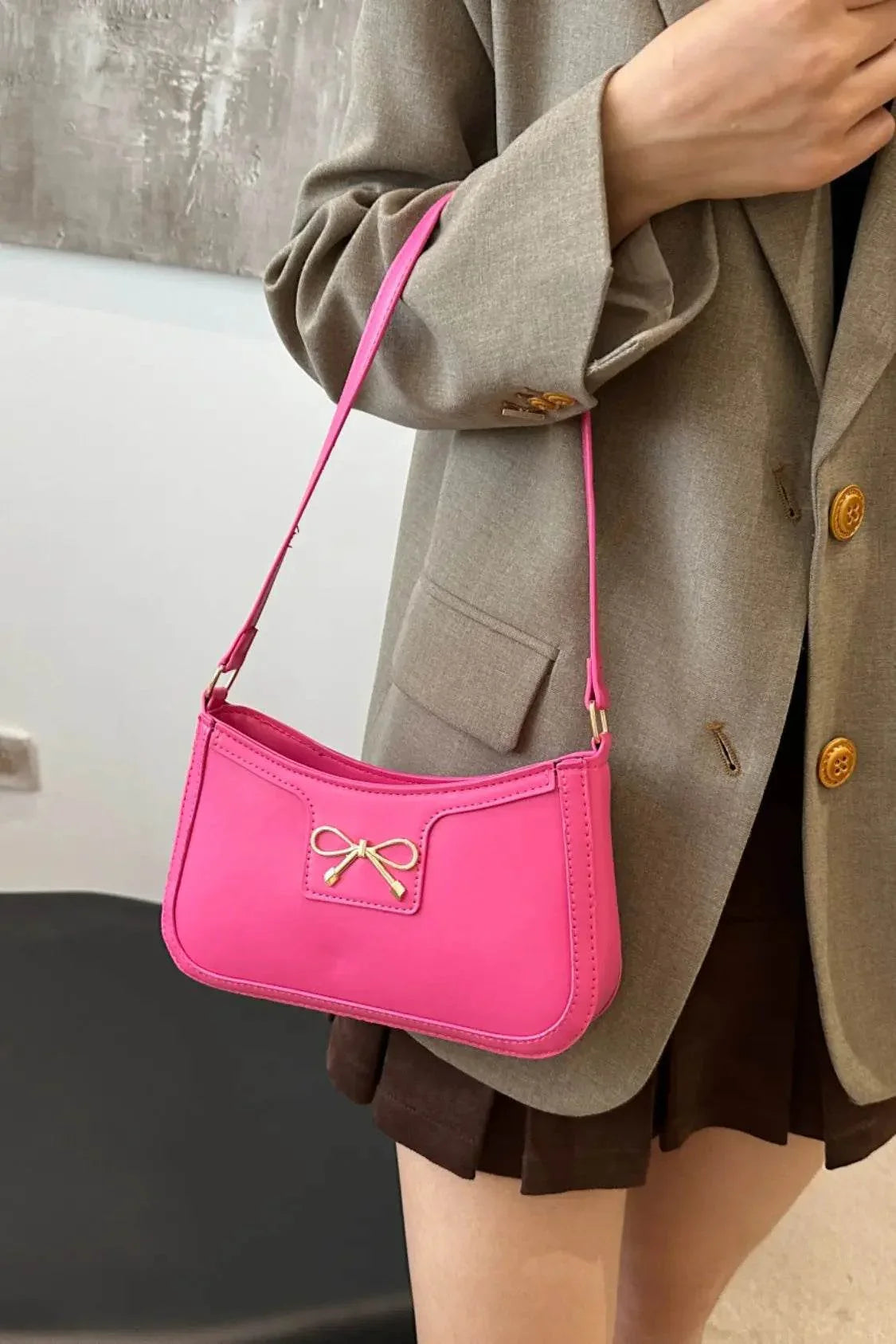 Bow Trim PU Leather Shoulder Bag - Velveta Studio