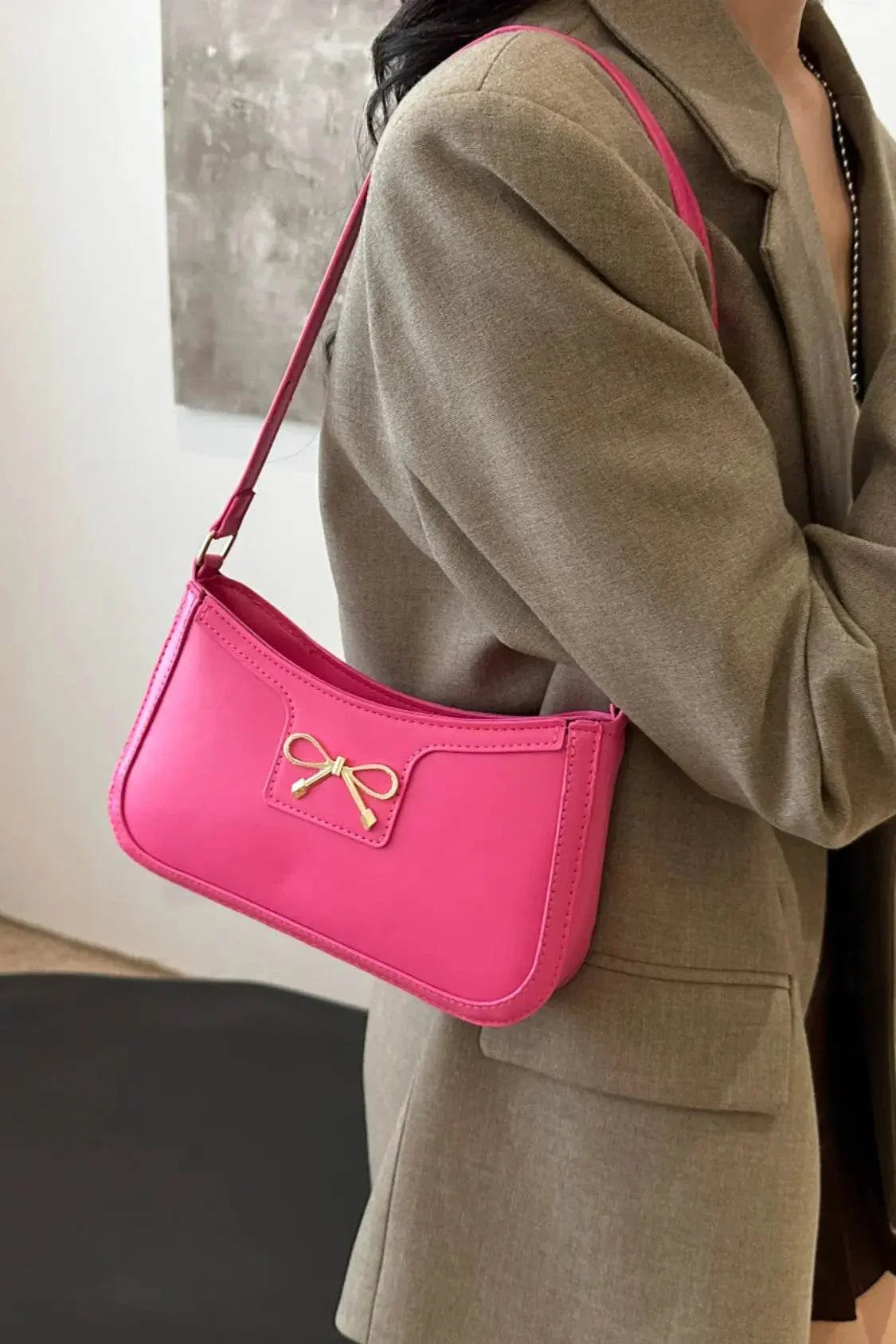 Bow Trim PU Leather Shoulder Bag - Velveta Studio