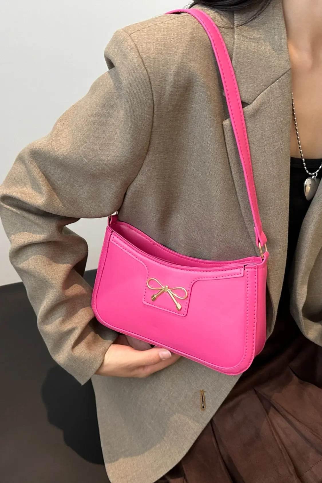 Bow Trim PU Leather Shoulder Bag - Velveta Studio