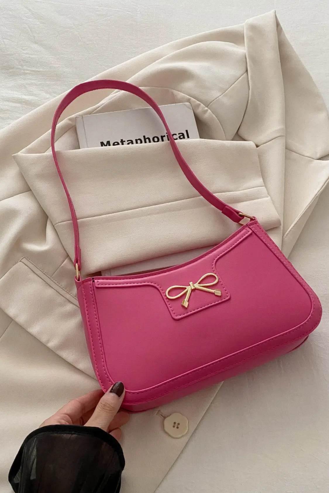 Bow Trim PU Leather Shoulder Bag - Velveta Studio