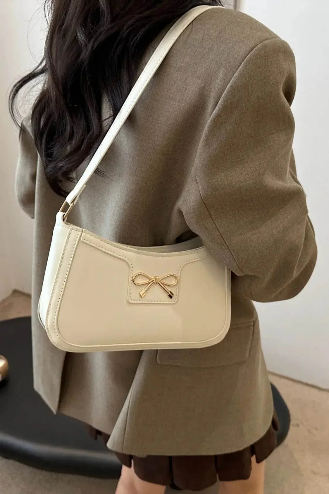 Bow Trim PU Leather Shoulder Bag - Velveta Studio