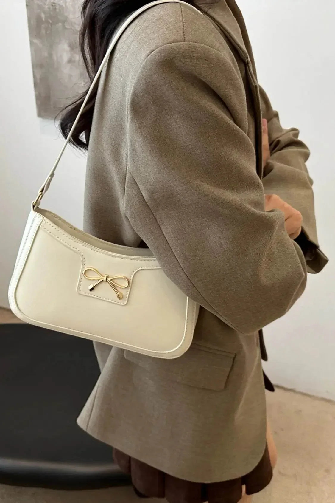 Bow Trim PU Leather Shoulder Bag - Velveta Studio