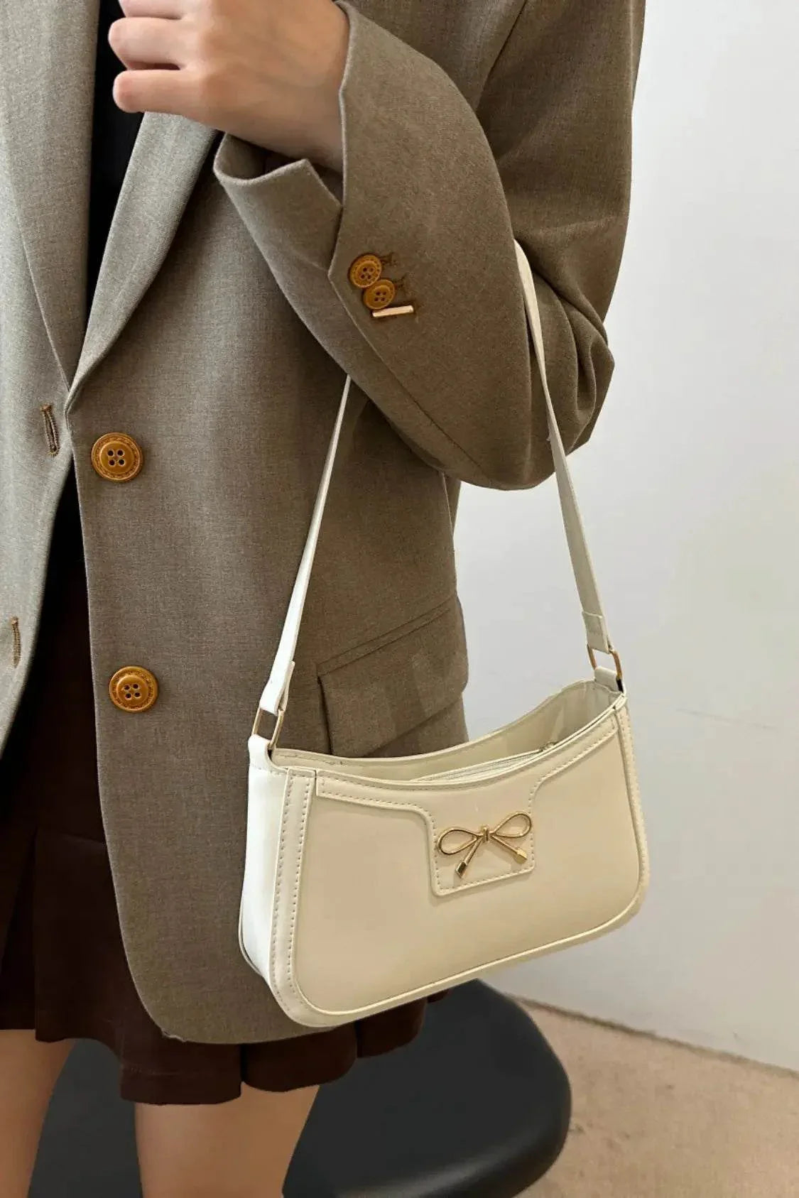 Bow Trim PU Leather Shoulder Bag - Velveta Studio