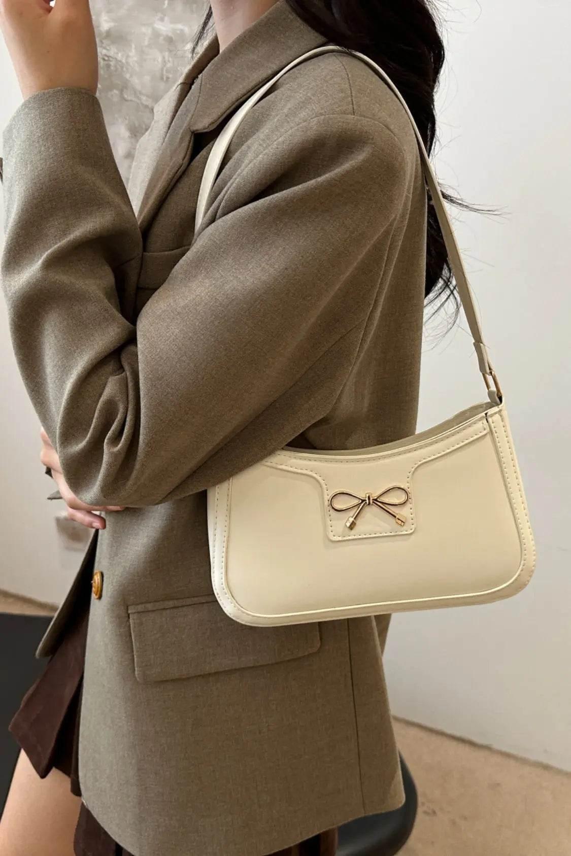 Bow Trim PU Leather Shoulder Bag - Velveta Studio