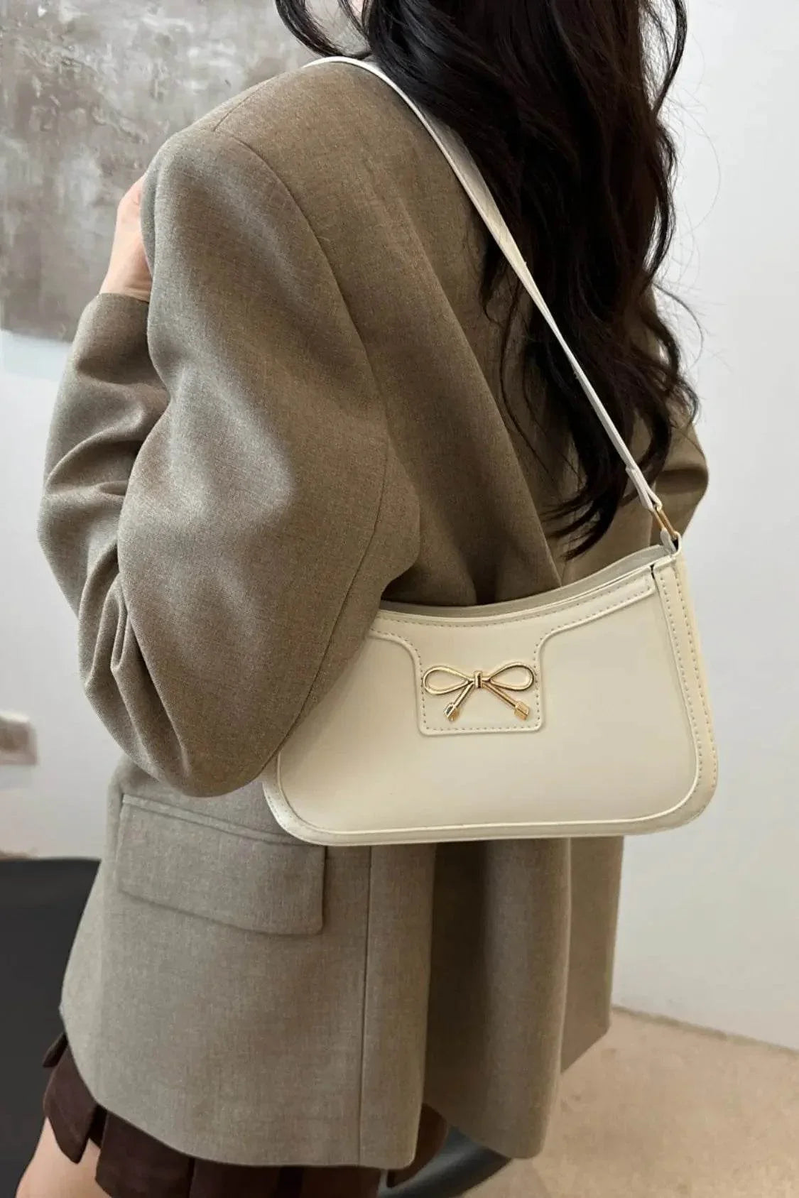 Bow Trim PU Leather Shoulder Bag - Velveta Studio
