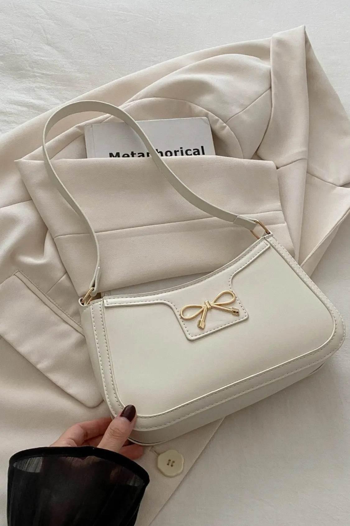 Bow Trim PU Leather Shoulder Bag - Velveta Studio