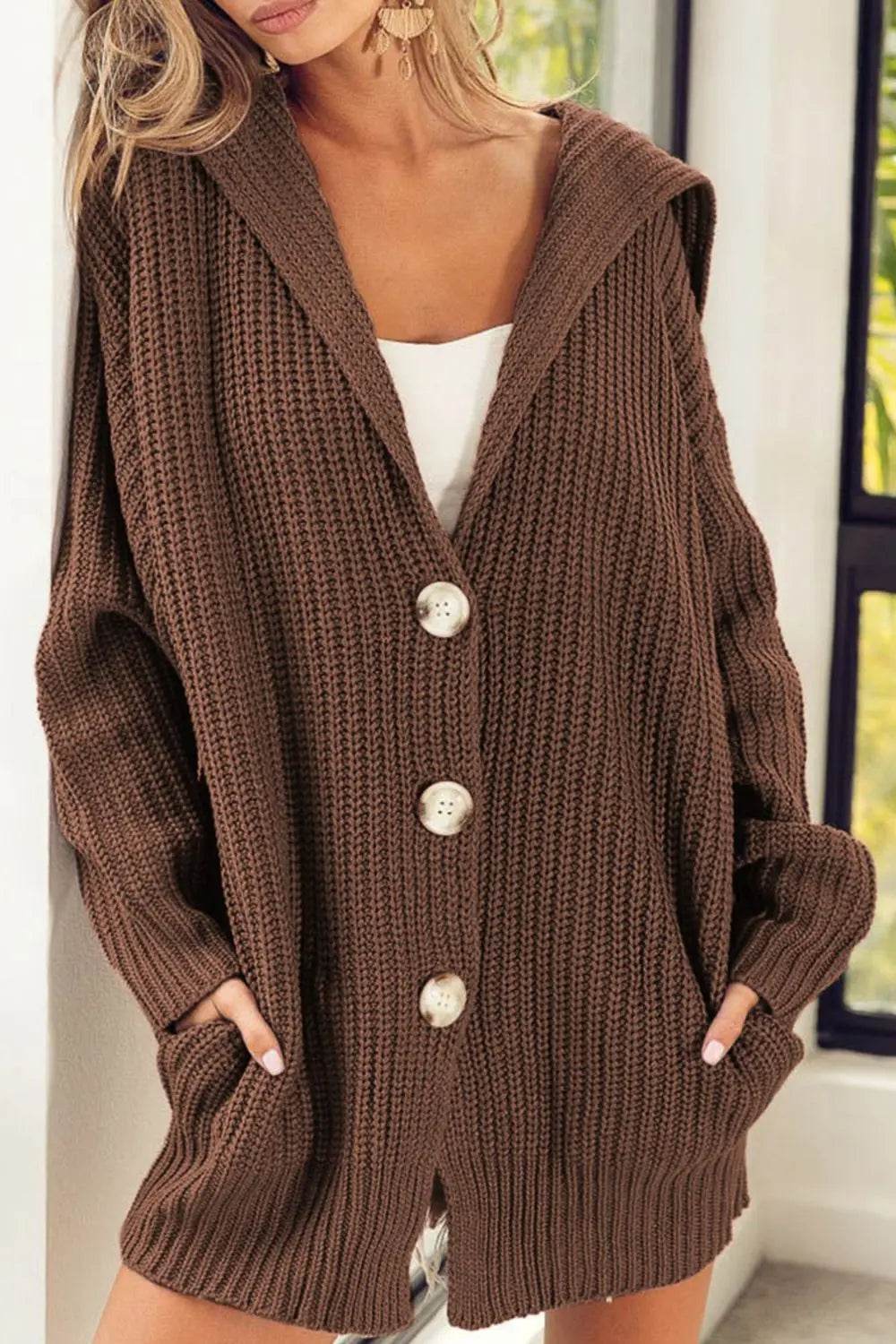 Button Down Collared Neck Cardigan - Velveta Studio