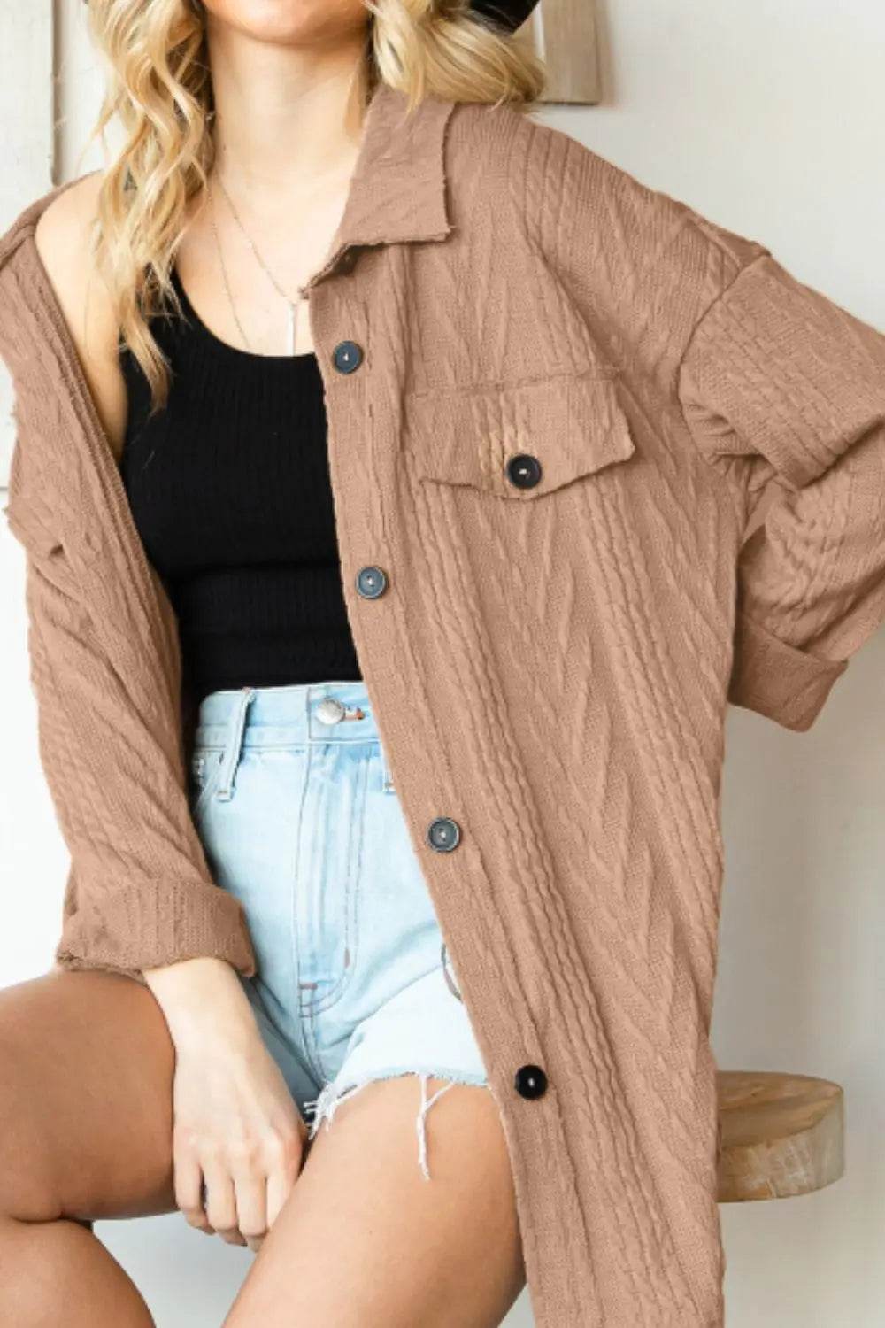 Button Up Drop Shoulder Jacket - Velveta Studio