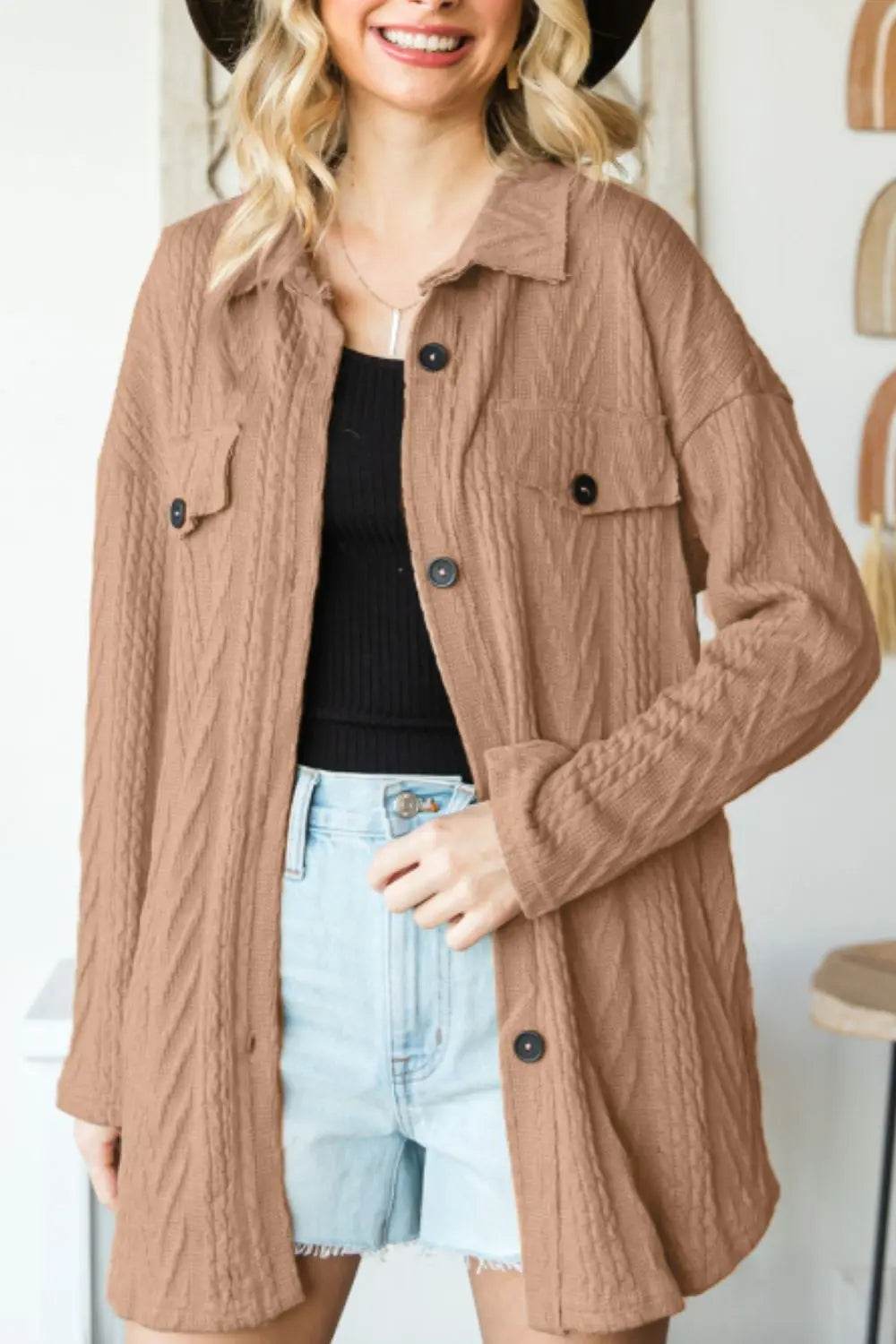 Button Up Drop Shoulder Jacket - Velveta Studio