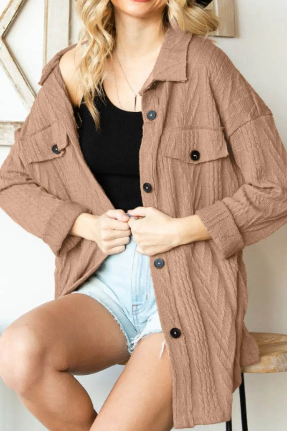Button Up Drop Shoulder Jacket - Velveta Studio