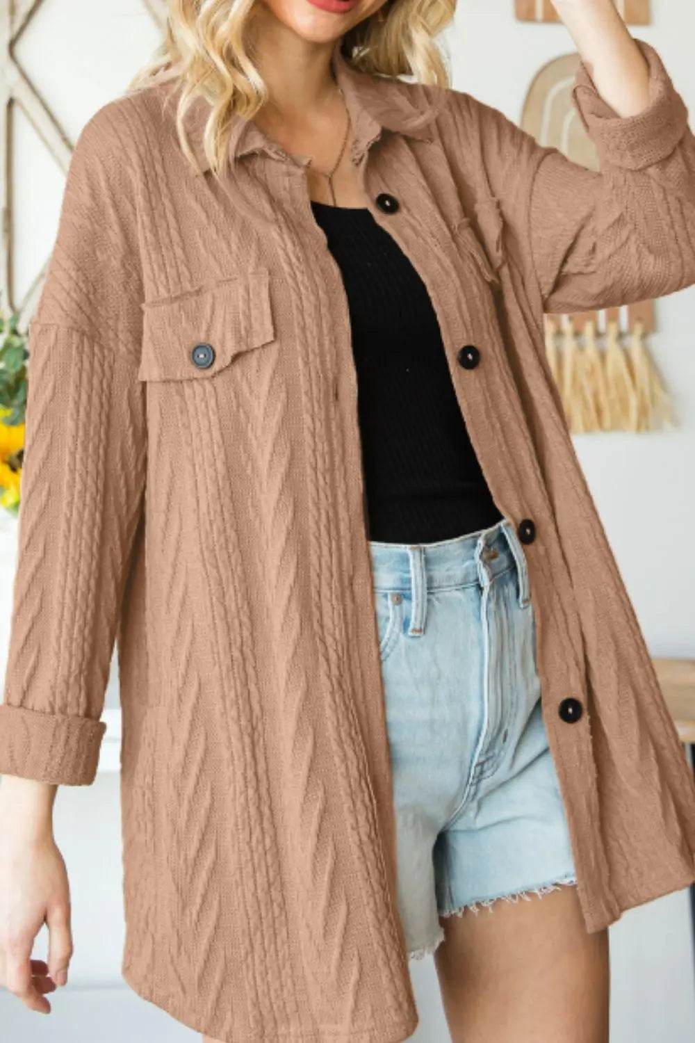 Button Up Drop Shoulder Jacket - Velveta Studio