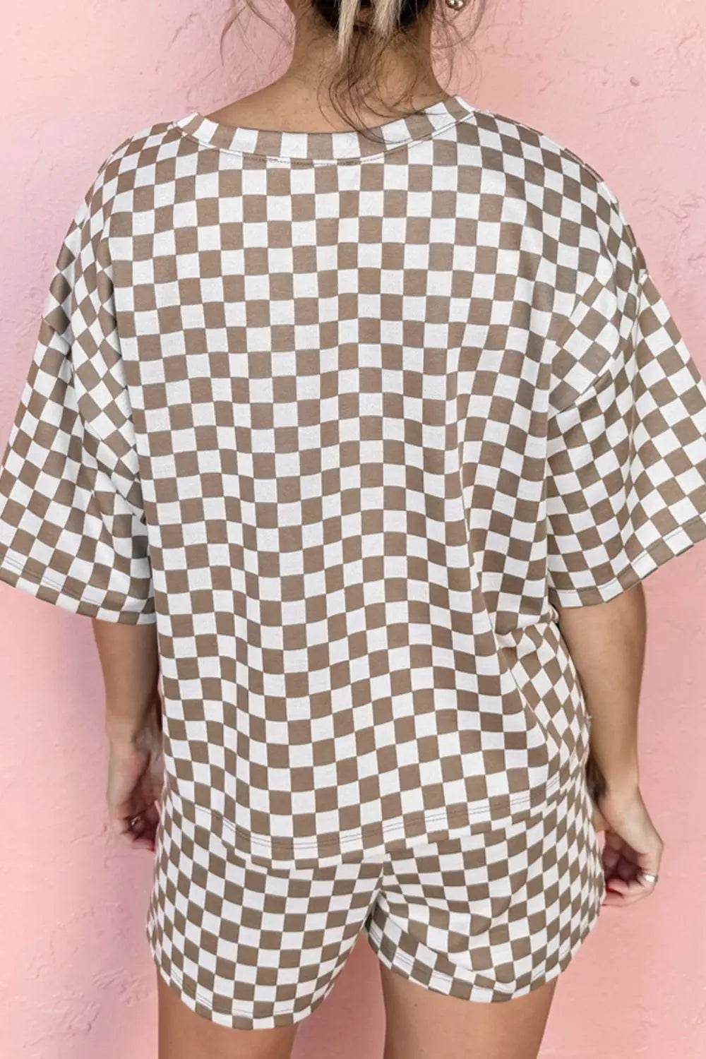 Checkered Round Neck Top and Shorts Set - Velveta Studio