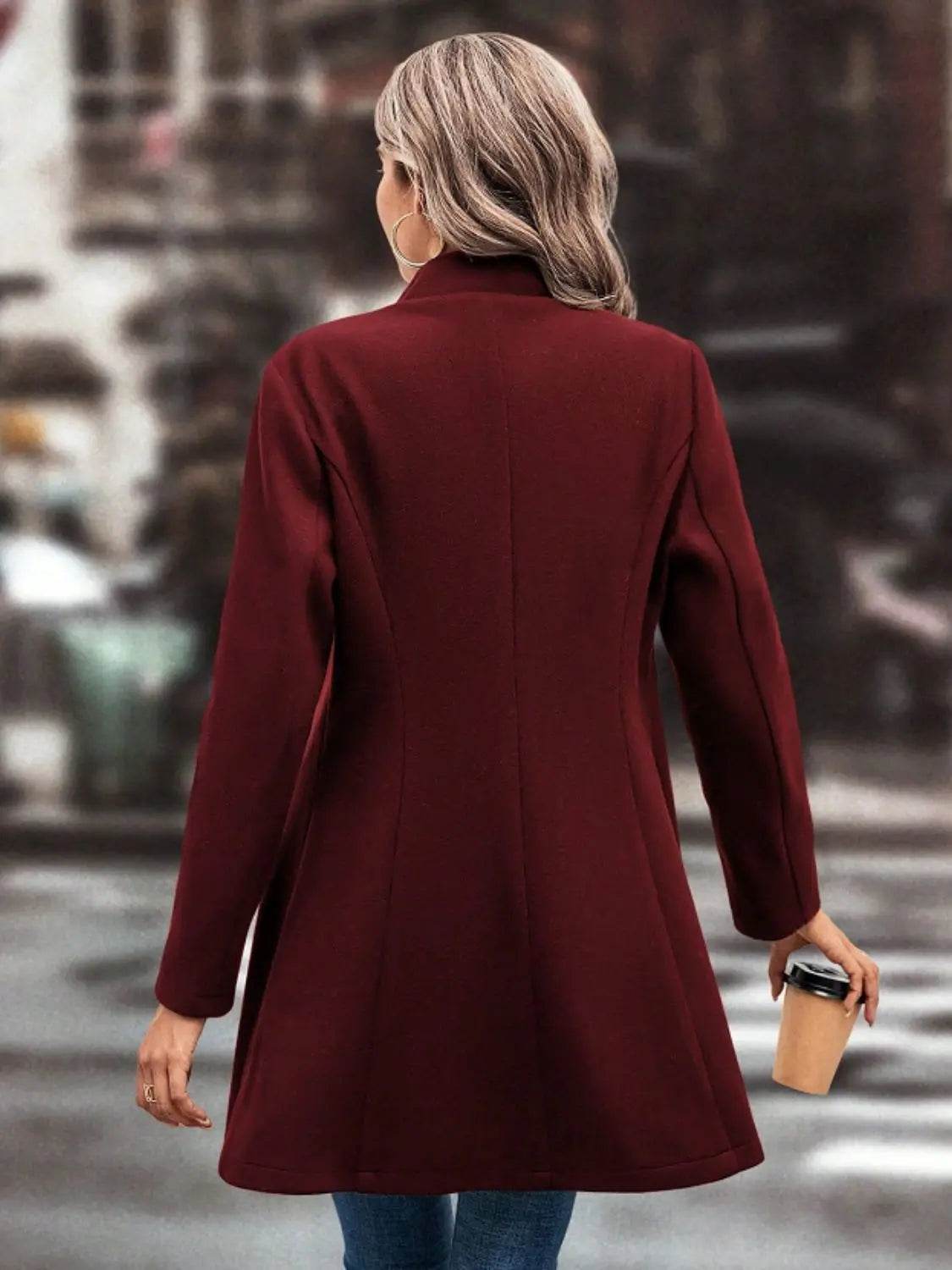 Collared Neck Button Up Long Sleeve Coat - Velveta Studio