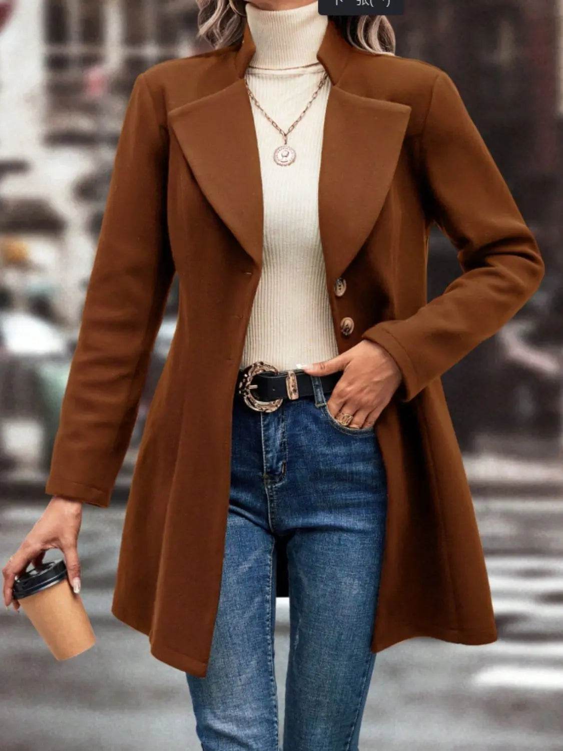 Collared Neck Button Up Long Sleeve Coat - Velveta Studio