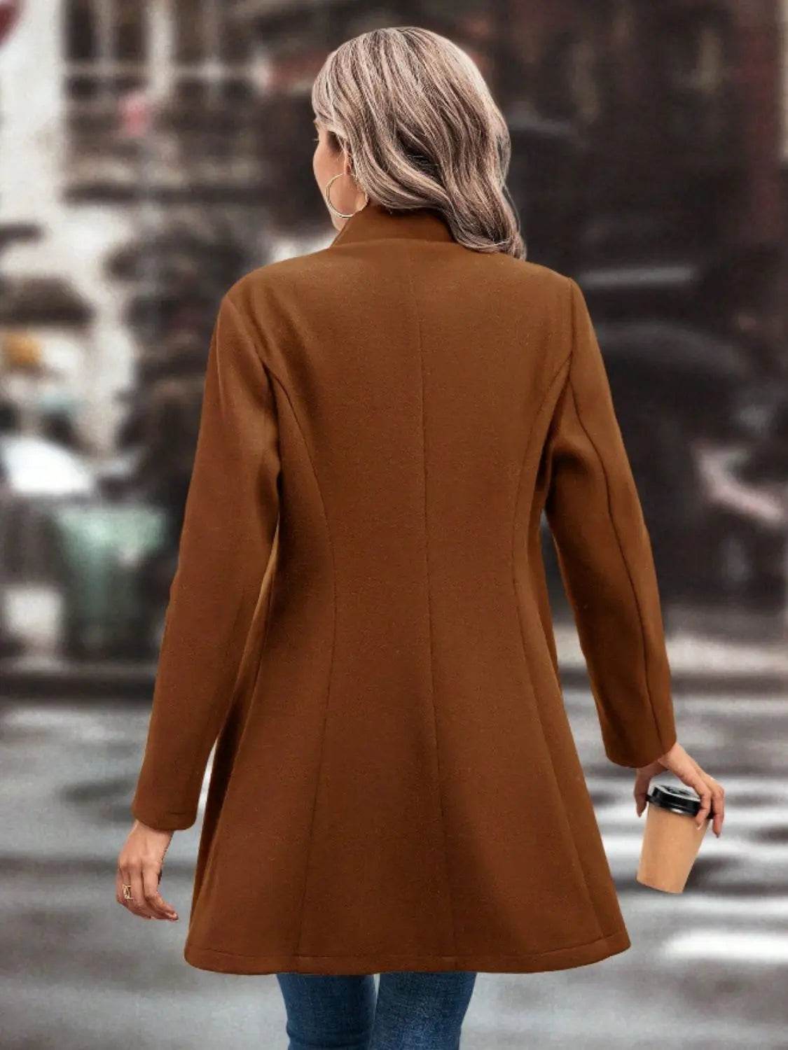 Collared Neck Button Up Long Sleeve Coat - Velveta Studio