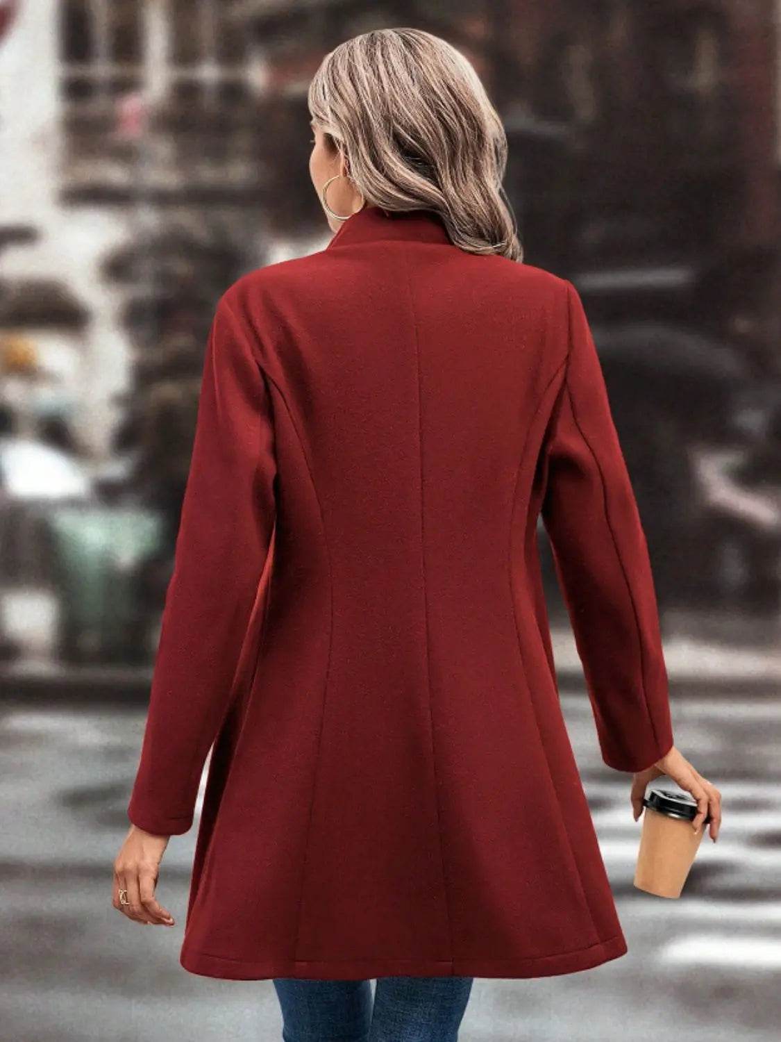 Collared Neck Button Up Long Sleeve Coat - Velveta Studio