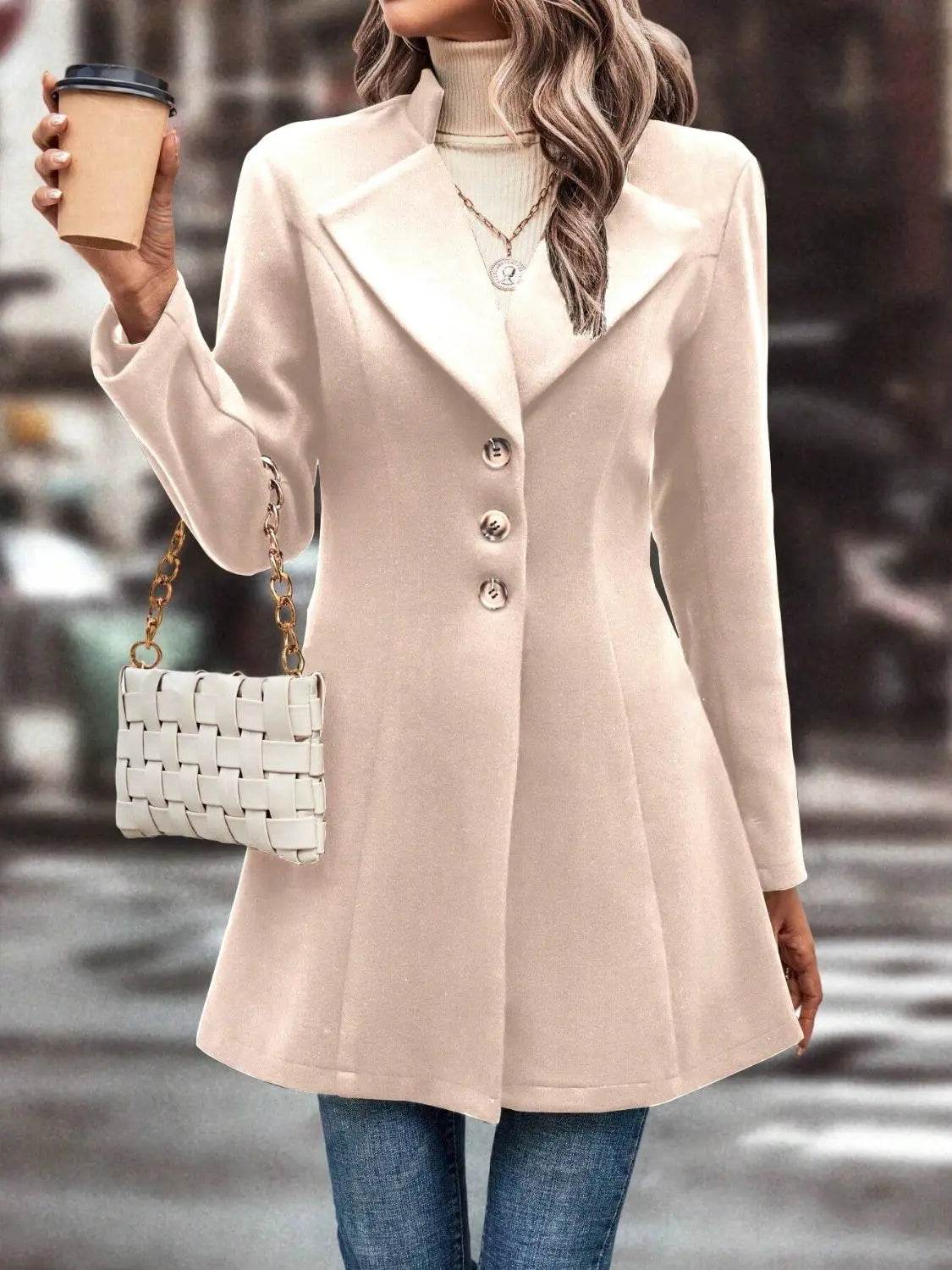 Collared Neck Long Sleeve Longline Coat - Velveta Studio