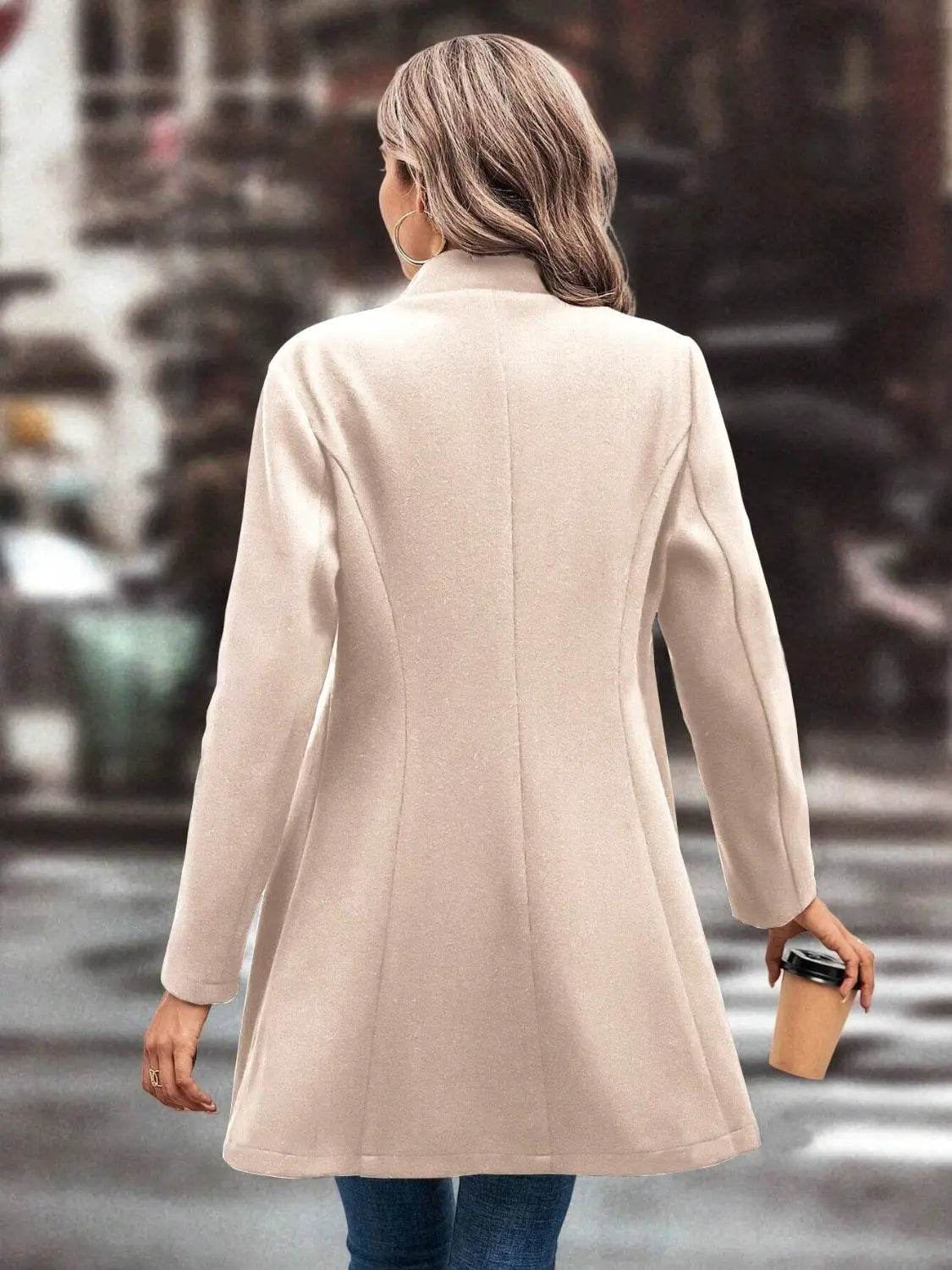 Collared Neck Long Sleeve Longline Coat - Velveta Studio