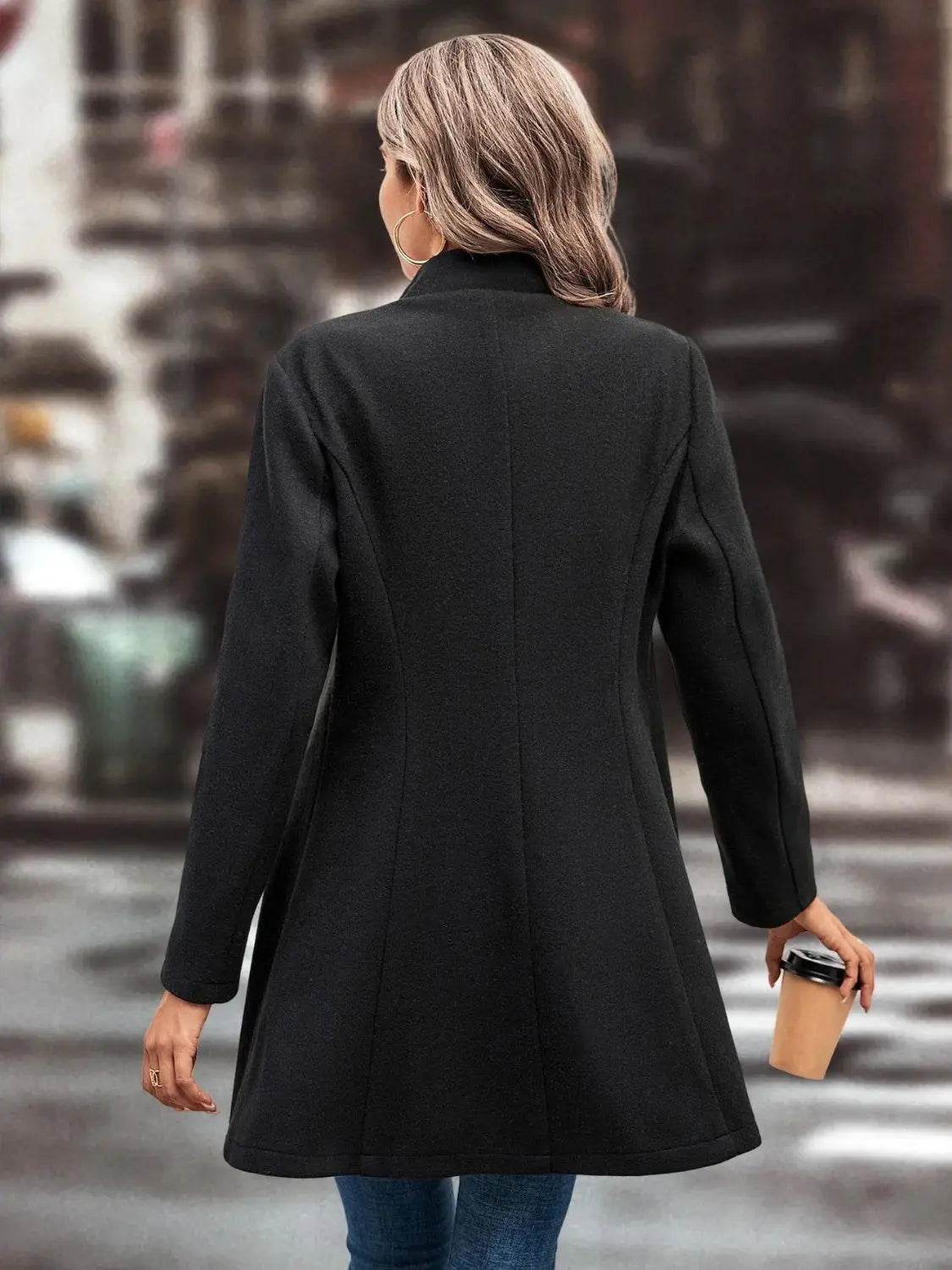 Collared Neck Long Sleeve Longline Coat - Velveta Studio