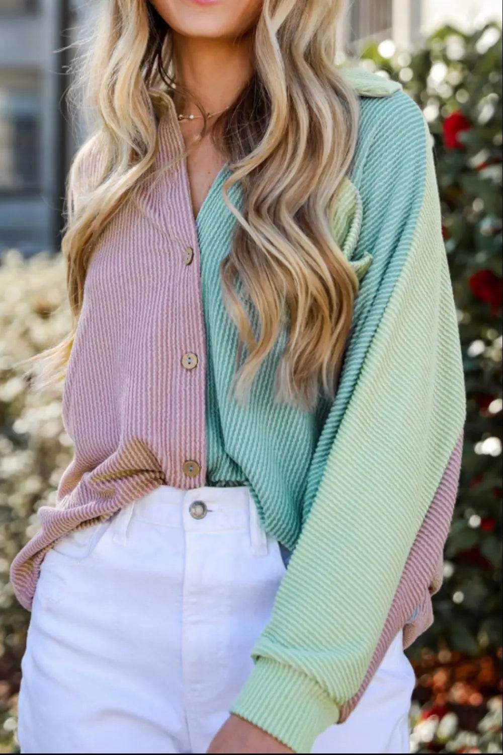 Color Block Corded Button Up Shacket - Velveta Studio