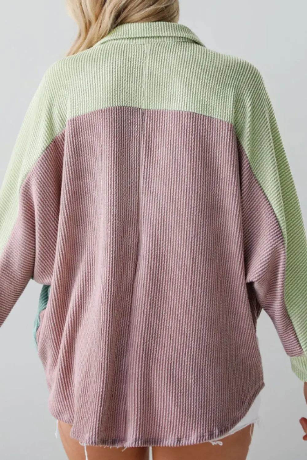 Color Block Corded Button Up Shacket - Velveta Studio