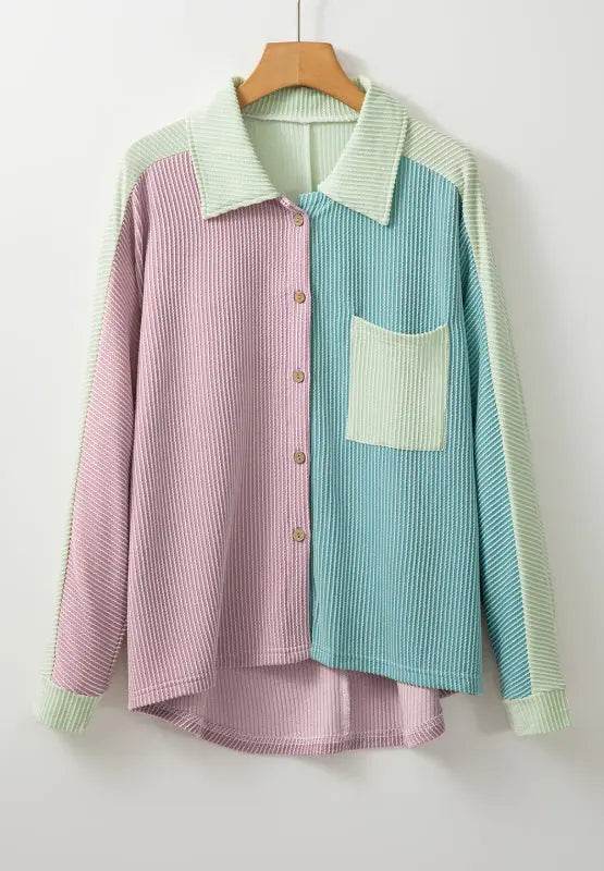 Color Block Corded Button Up Shacket - Velveta Studio