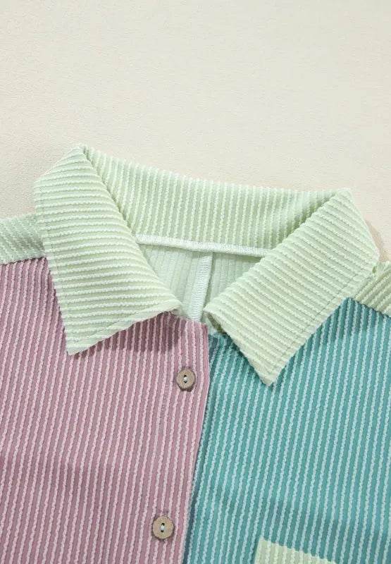 Color Block Corded Button Up Shacket - Velveta Studio