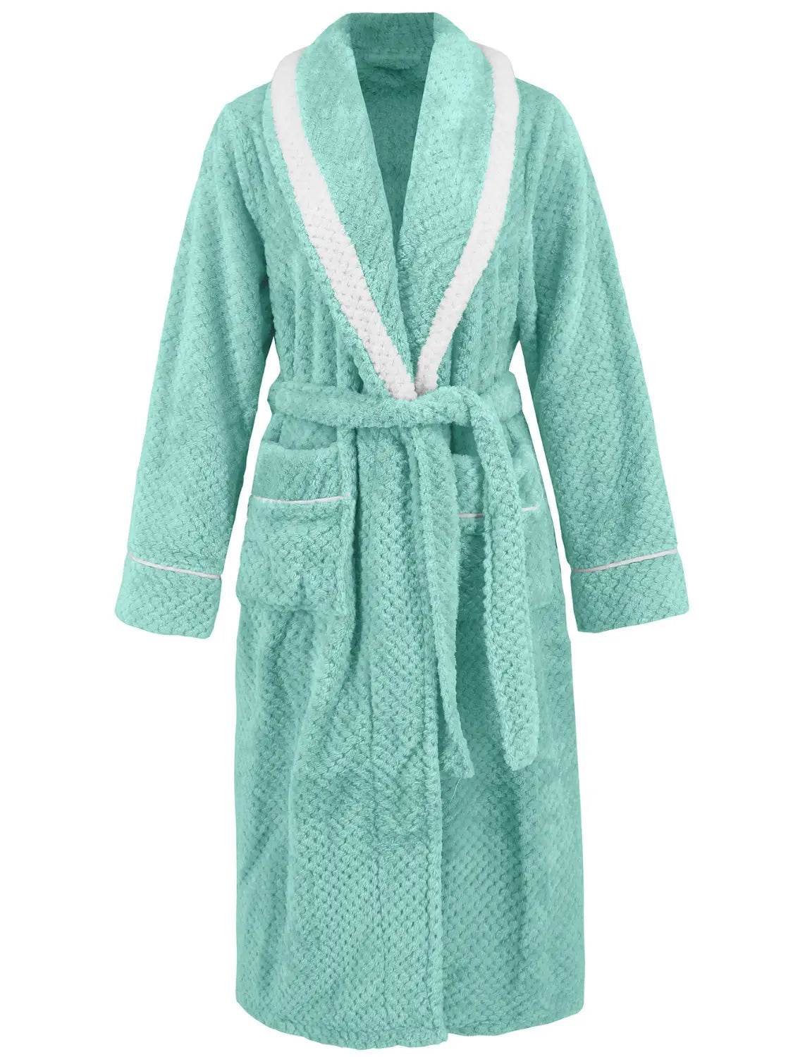 Contrast Trim Tie Waist Lounge Nightgown with Pockets - Velveta Studio