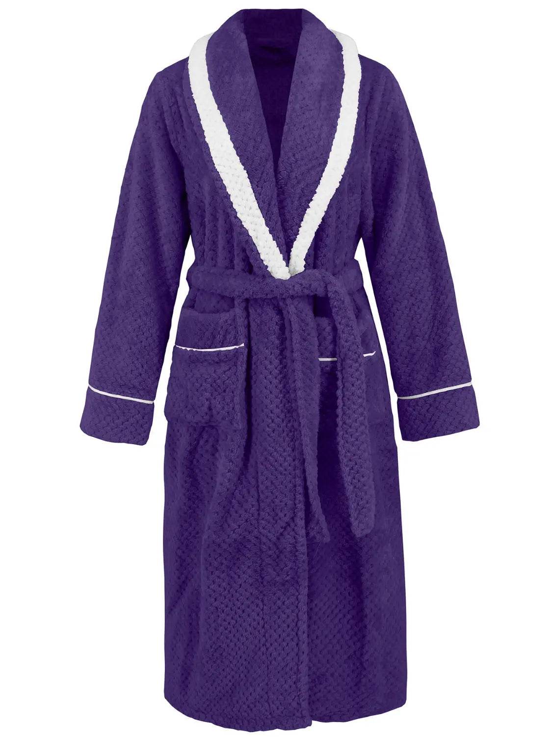 Contrast Trim Tie Waist Lounge Nightgown with Pockets - Velveta Studio