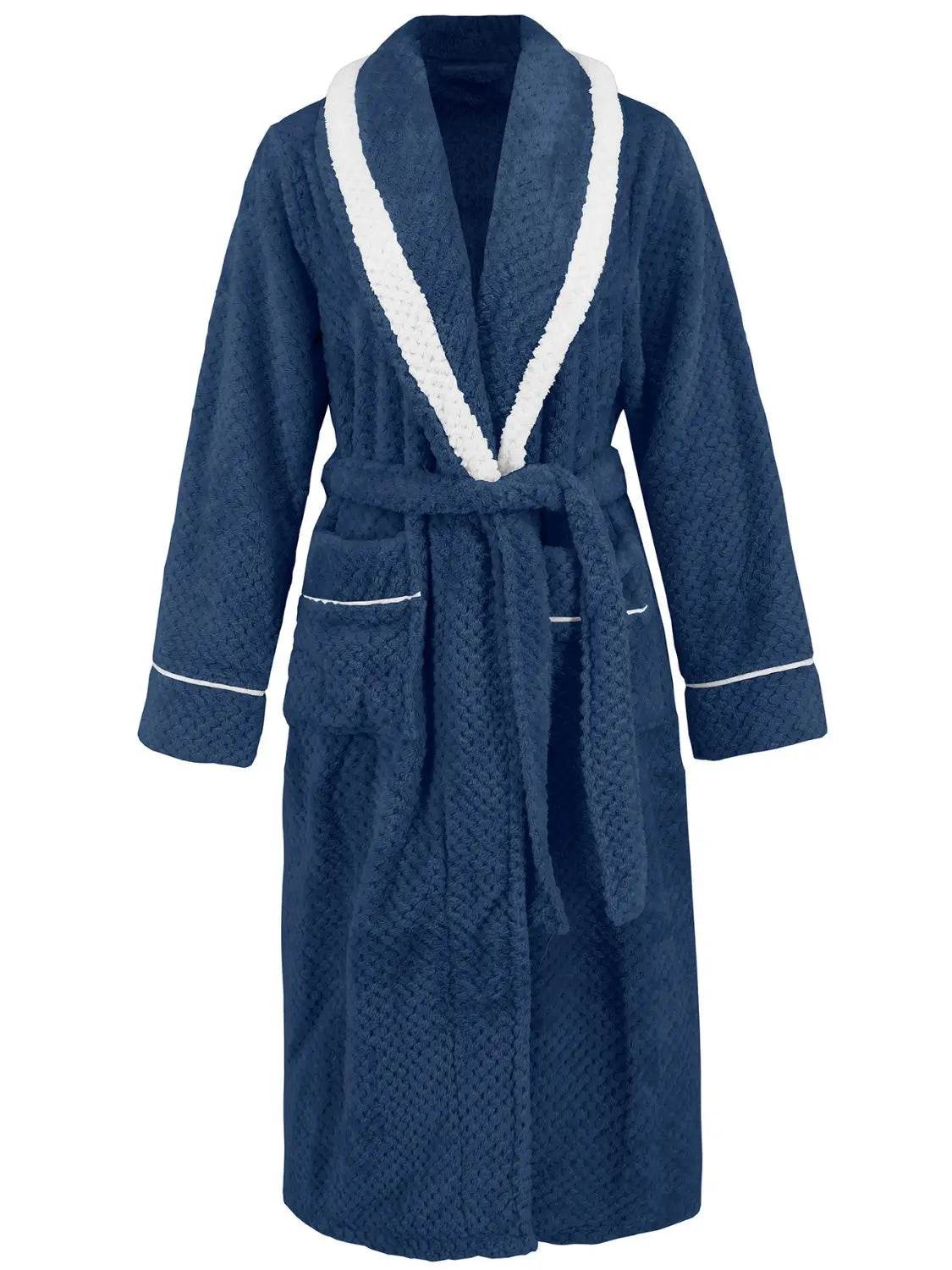 Contrast Trim Tie Waist Lounge Nightgown with Pockets - Velveta Studio