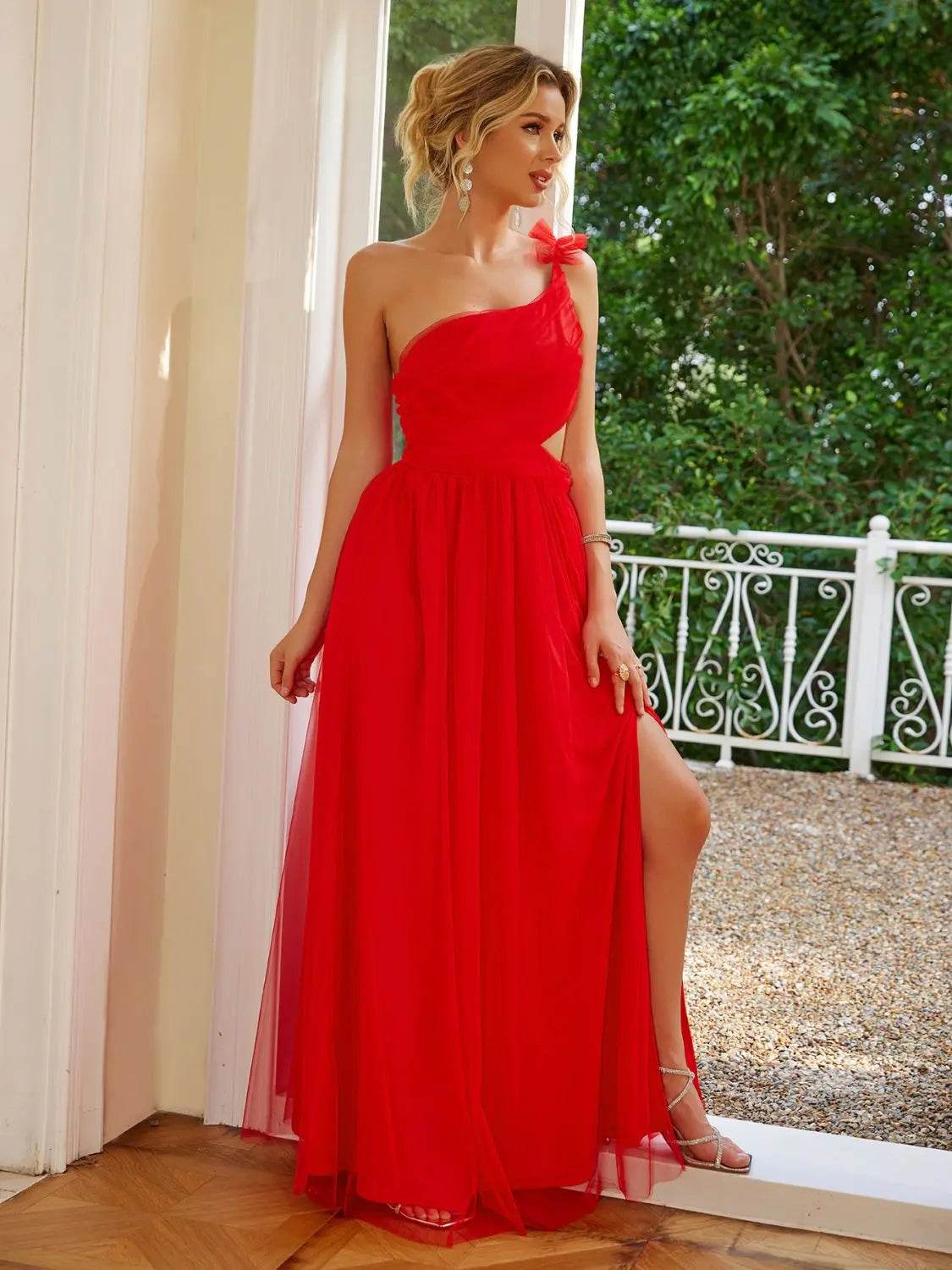 Cutout Slit Single Shoulder Maxi Dress - Velveta Studio