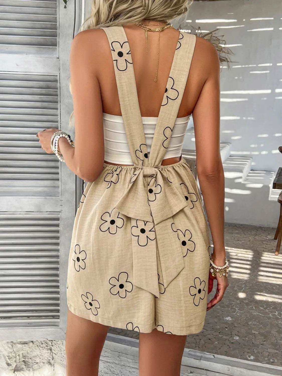 Devine Flower Wide Strap Overalls with Pockets - Velveta Studio