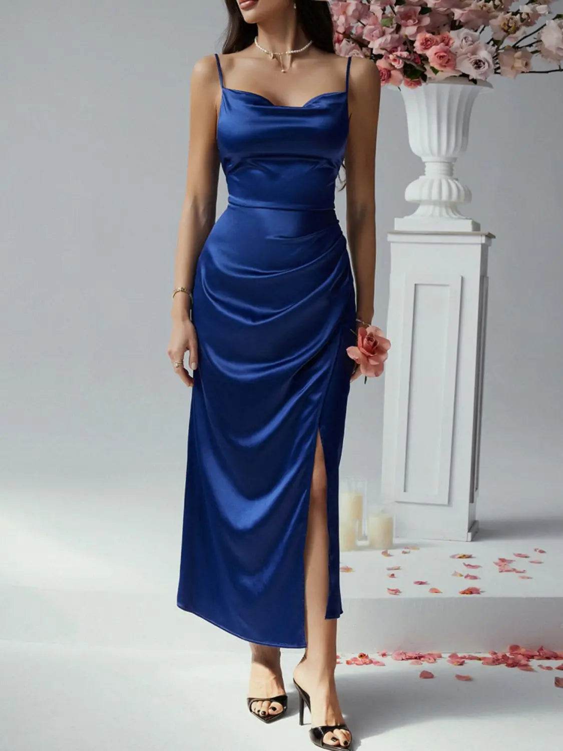 Devine Slit Ruched Maxi Cami Dress - Velveta Studio