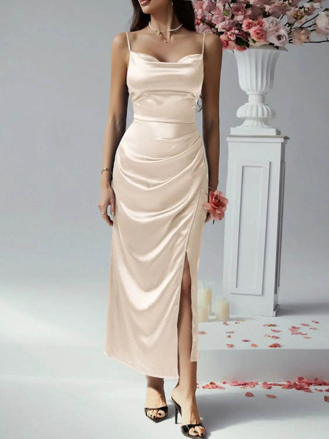 Devine Slit Ruched Maxi Cami Dress - Velveta Studio
